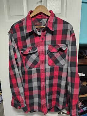 Five Brothers Mens Long Sleeve Red Flannel Shirt 2XL-R Plaid 100% Cotton USA